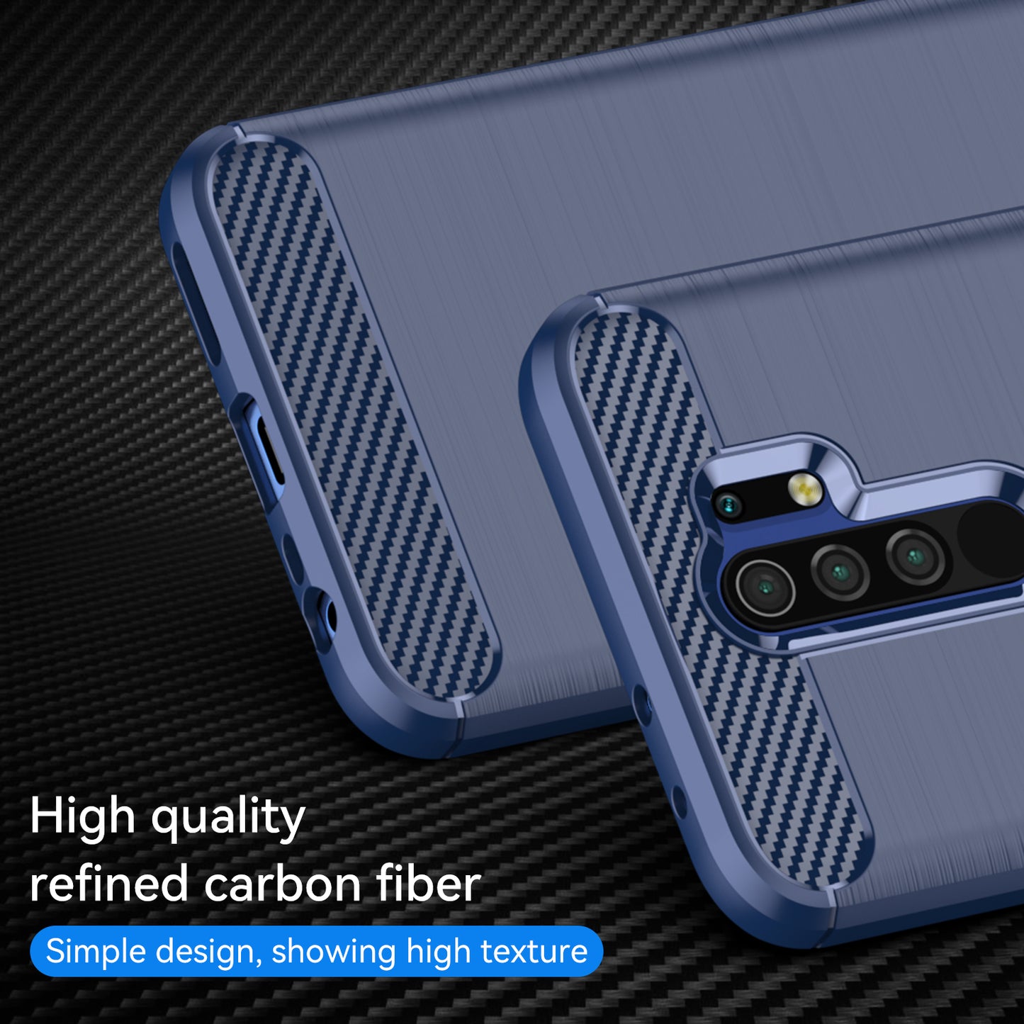 1.8mm Carbon Fiber Texture Brushed Back Protector Cover Cellphone TPU Case for Xiaomi Poco M2/M2 Reloaded/Redmi 9/Redmi 9 Prime (Global)