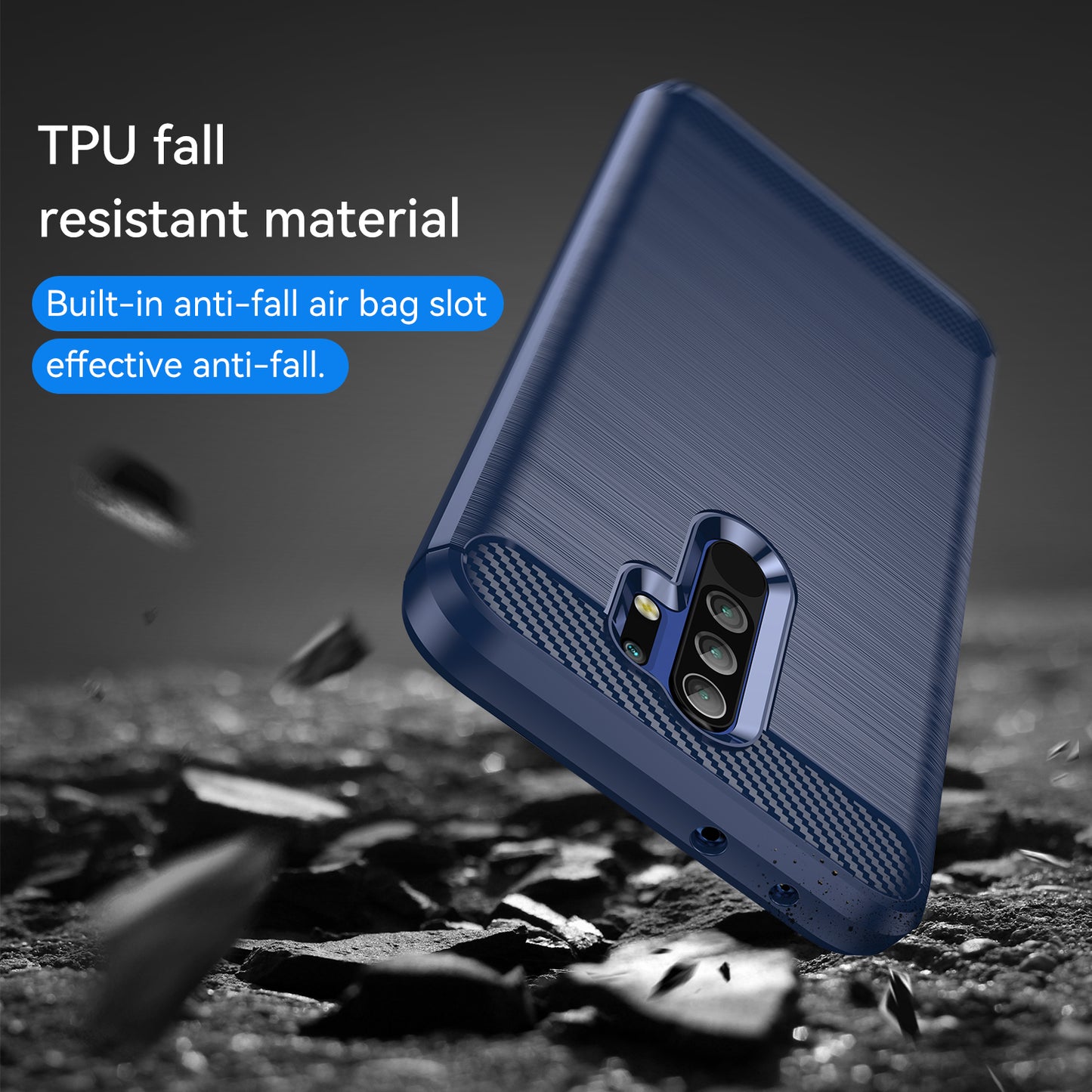 1.8mm Carbon Fiber Texture Brushed Back Protector Cover Cellphone TPU Case for Xiaomi Poco M2/M2 Reloaded/Redmi 9/Redmi 9 Prime (Global)