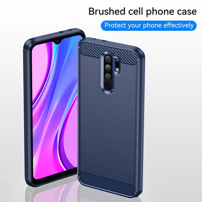 1.8mm Carbon Fiber Texture Brushed Back Protector Cover Cellphone TPU Case for Xiaomi Poco M2/M2 Reloaded/Redmi 9/Redmi 9 Prime (Global)
