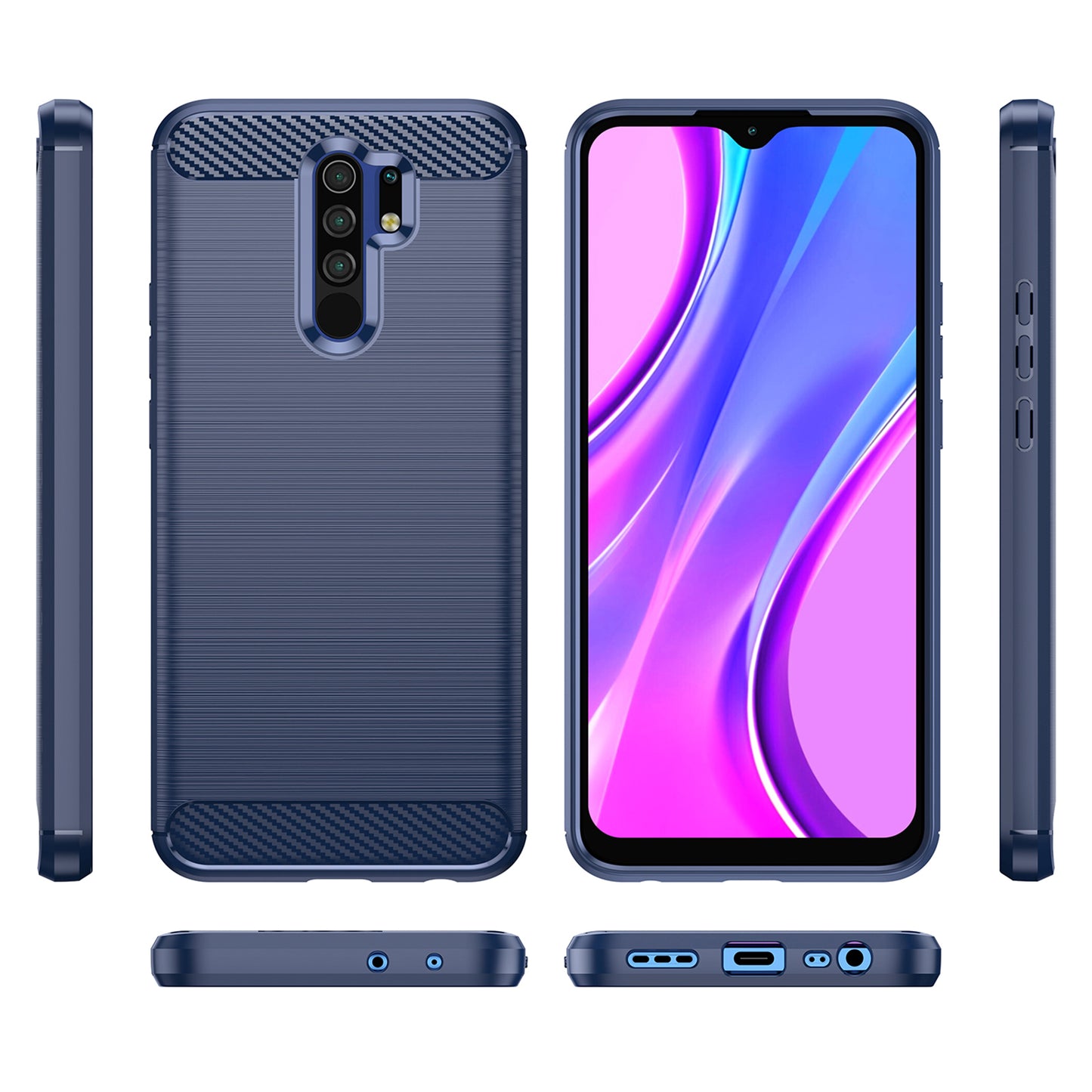 1.8mm Carbon Fiber Texture Brushed Back Protector Cover Cellphone TPU Case for Xiaomi Poco M2/M2 Reloaded/Redmi 9/Redmi 9 Prime (Global)
