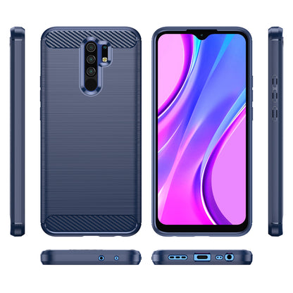 1.8mm Carbon Fiber Texture Brushed Back Protector Cover Cellphone TPU Case for Xiaomi Poco M2/M2 Reloaded/Redmi 9/Redmi 9 Prime (Global)