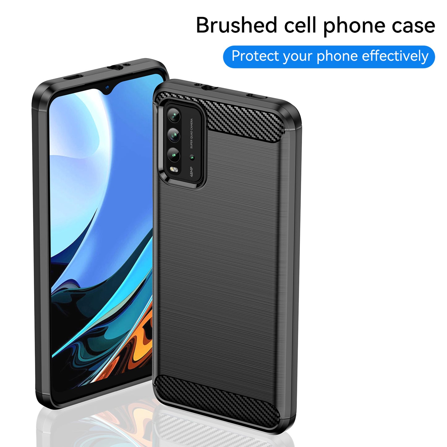 1.8mm Scratch-proof Brushed Carbon Fiber Texture TPU Back Case Mobile Phone Cover for Xiaomi Poco M3/Redmi 9 Power/Note 9 4G (Qualcomm Snapdragon 662)/Redmi 9T