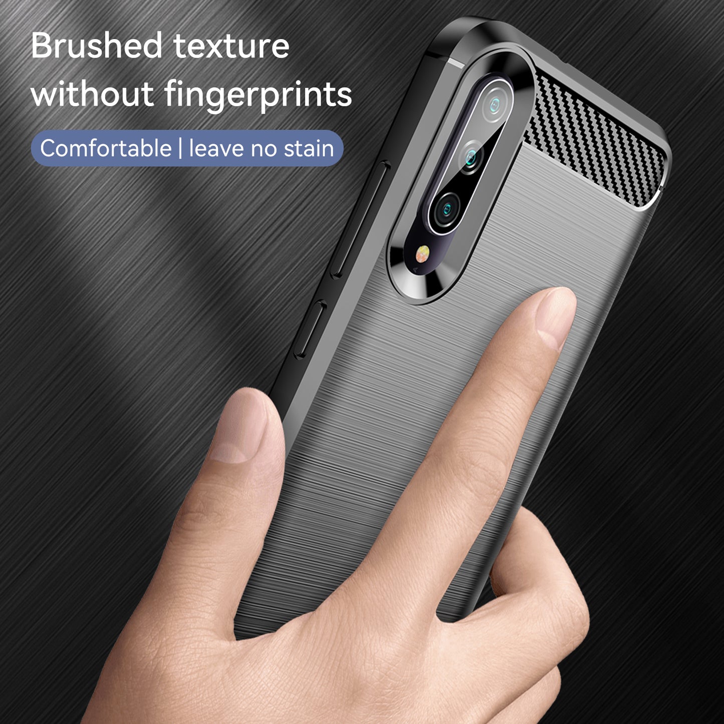 1.8mm Carbon Fiber Texture TPU Case Anti-Fingerprint Brushed Surface Anti-Drop Phone Protective Cover for Xiaomi Mi CC9e/Mi A3