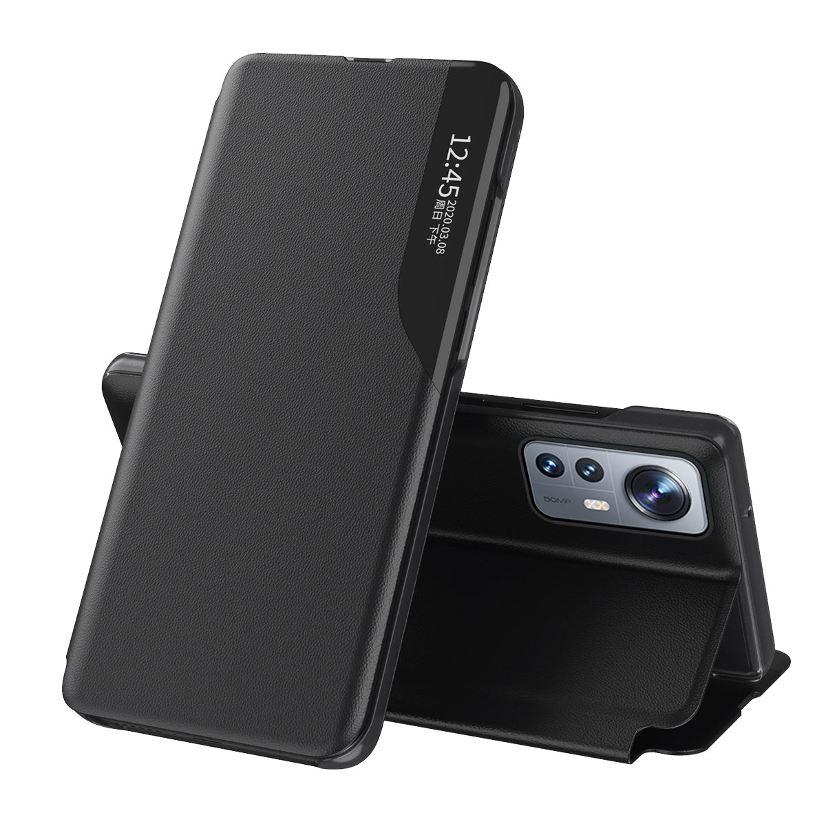 View Window PU Leather Shockproof Hands-free Stand Mobile Phone Cover for Xiaomi 12 Pro 5G / 12S Pro 5G /12 Pro (Dimensity) 5G