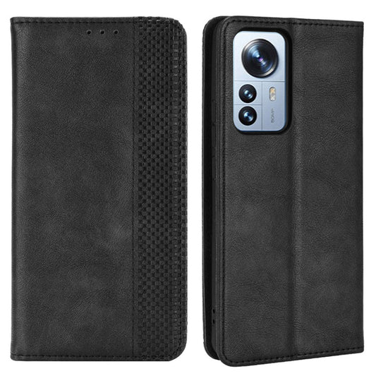 Retro Texture PU Leather Cover for Xiaomi 12 Pro 5G / 12S Pro 5G /12 Pro (Dimensity) 5G, Imprinted Mosaic Wallet Stand Flip Folio Magnetic Absorption Protective Case