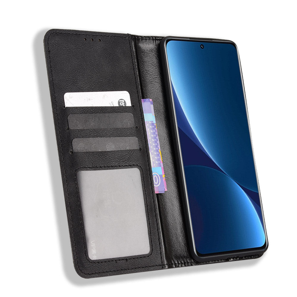 Retro Texture PU Leather Cover for Xiaomi 12 Pro 5G / 12S Pro 5G /12 Pro (Dimensity) 5G, Imprinted Mosaic Wallet Stand Flip Folio Magnetic Absorption Protective Case