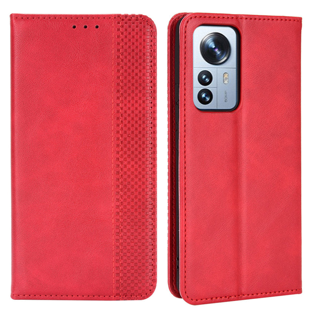 Retro Texture PU Leather Cover for Xiaomi 12 Pro 5G / 12S Pro 5G /12 Pro (Dimensity) 5G, Imprinted Mosaic Wallet Stand Flip Folio Magnetic Absorption Protective Case