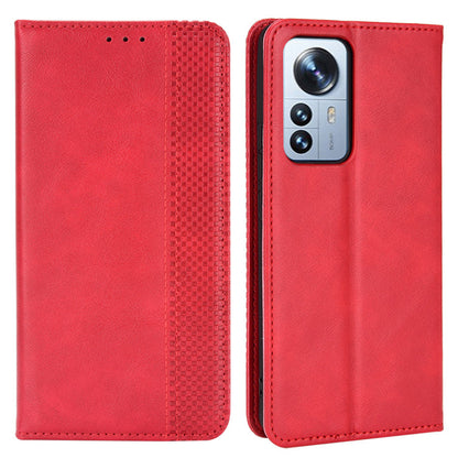Retro Texture PU Leather Cover for Xiaomi 12 Pro 5G / 12S Pro 5G /12 Pro (Dimensity) 5G, Imprinted Mosaic Wallet Stand Flip Folio Magnetic Absorption Protective Case