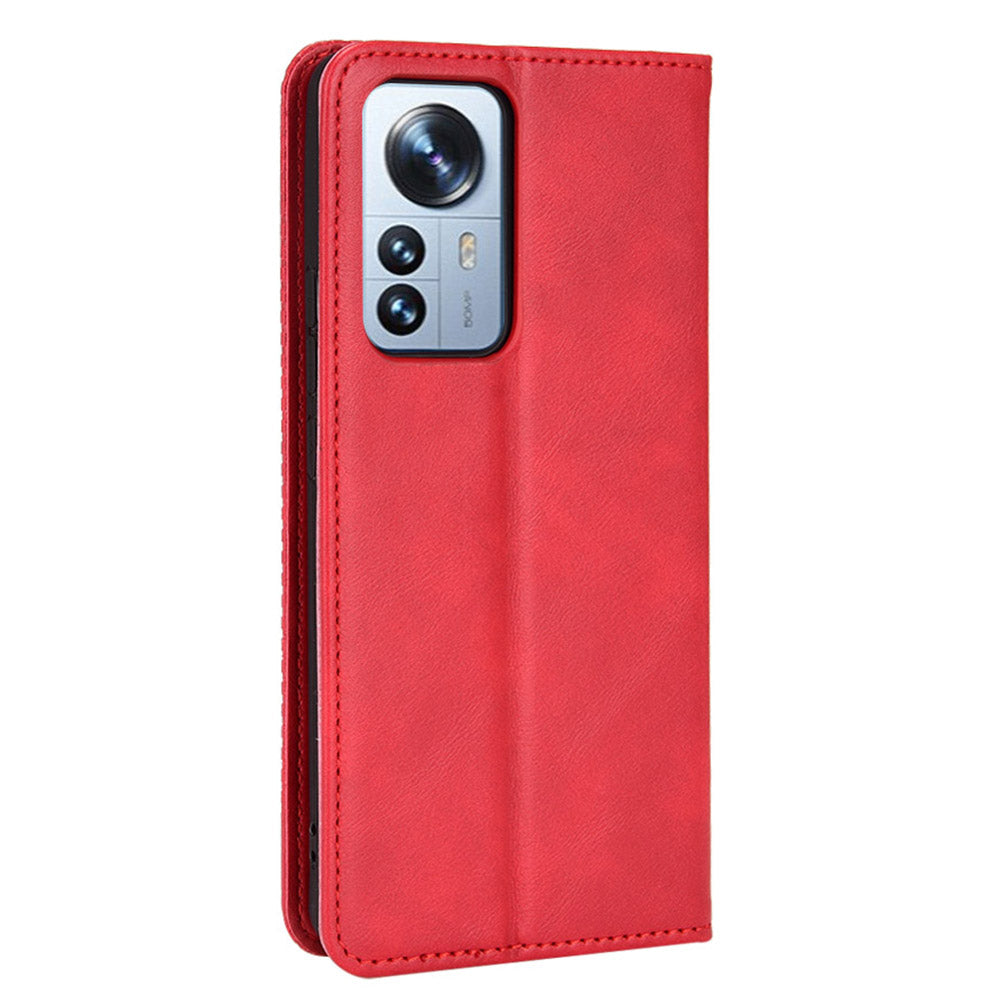Retro Texture PU Leather Cover for Xiaomi 12 Pro 5G / 12S Pro 5G /12 Pro (Dimensity) 5G, Imprinted Mosaic Wallet Stand Flip Folio Magnetic Absorption Protective Case