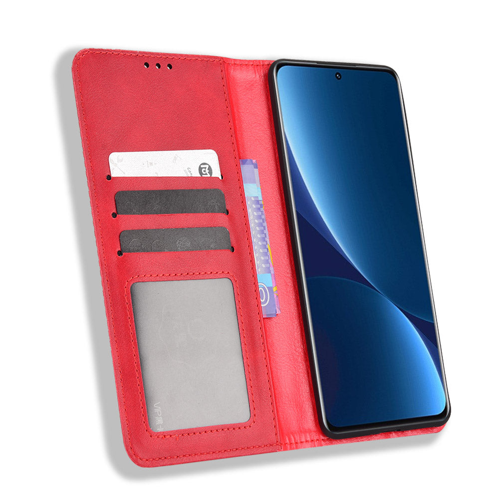 Retro Texture PU Leather Cover for Xiaomi 12 Pro 5G / 12S Pro 5G /12 Pro (Dimensity) 5G, Imprinted Mosaic Wallet Stand Flip Folio Magnetic Absorption Protective Case