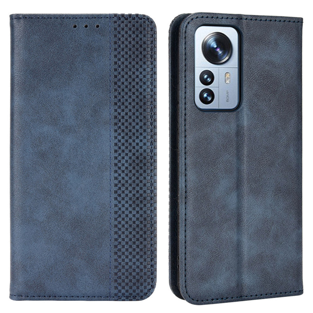 Retro Texture PU Leather Cover for Xiaomi 12 Pro 5G / 12S Pro 5G /12 Pro (Dimensity) 5G, Imprinted Mosaic Wallet Stand Flip Folio Magnetic Absorption Protective Case