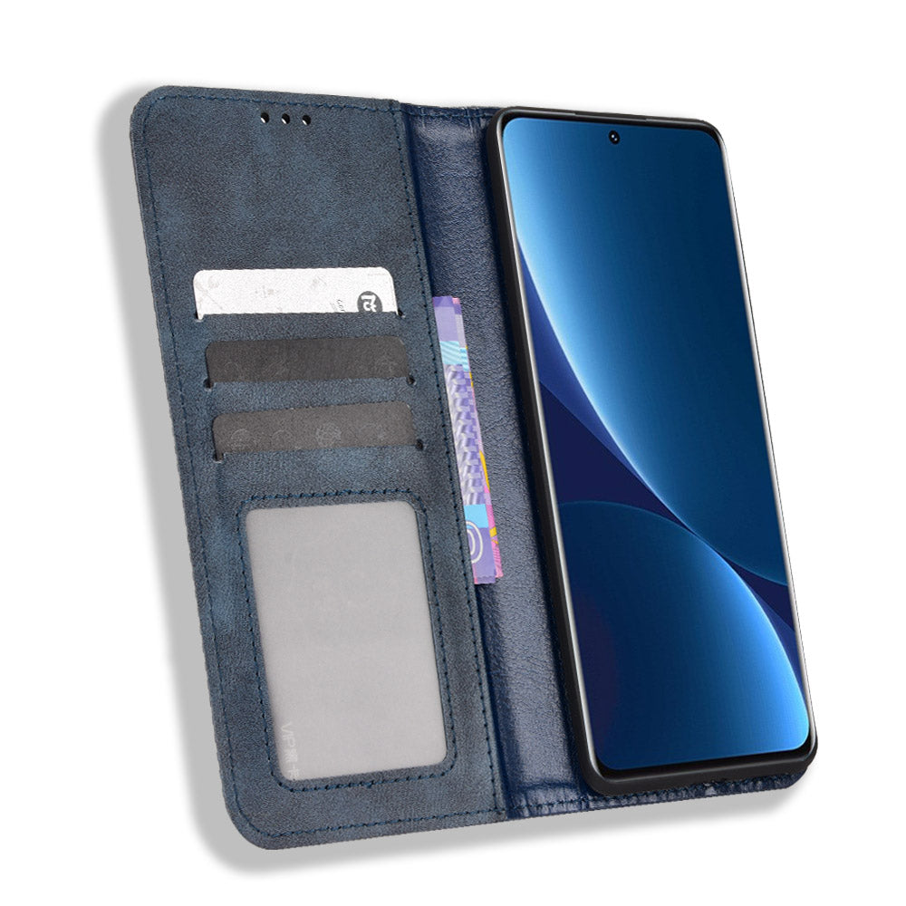 Retro Texture PU Leather Cover for Xiaomi 12 Pro 5G / 12S Pro 5G /12 Pro (Dimensity) 5G, Imprinted Mosaic Wallet Stand Flip Folio Magnetic Absorption Protective Case