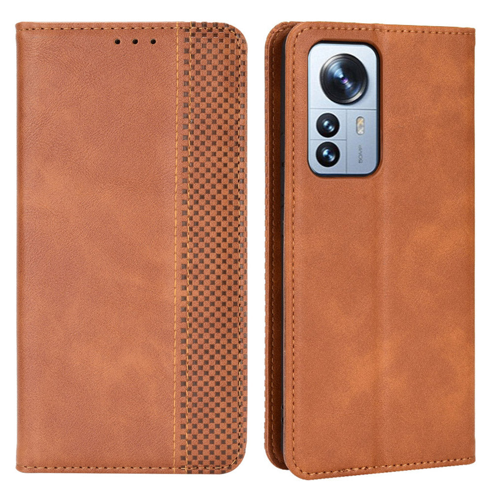 Retro Texture PU Leather Cover for Xiaomi 12 Pro 5G / 12S Pro 5G /12 Pro (Dimensity) 5G, Imprinted Mosaic Wallet Stand Flip Folio Magnetic Absorption Protective Case