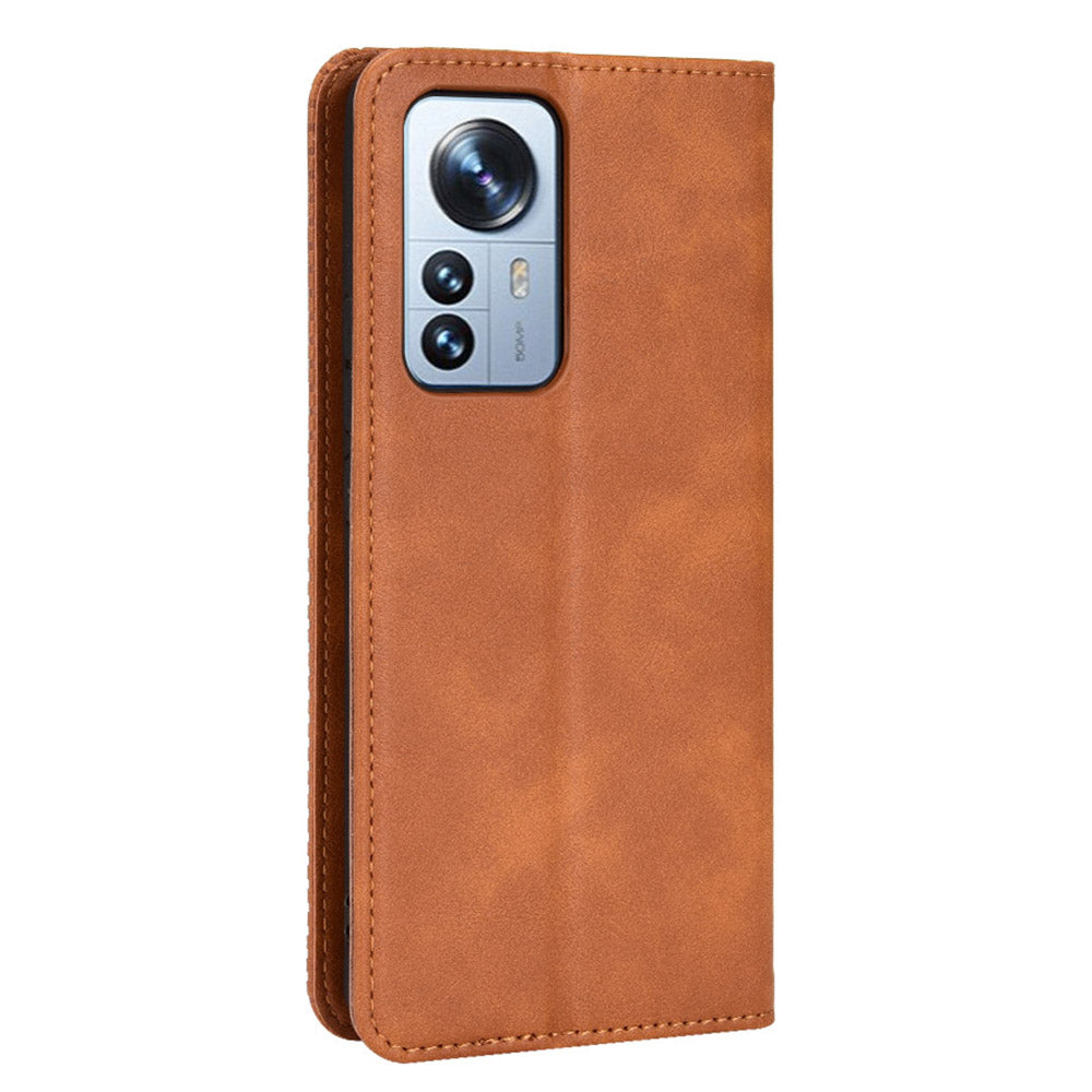 Retro Texture PU Leather Cover for Xiaomi 12 Pro 5G / 12S Pro 5G /12 Pro (Dimensity) 5G, Imprinted Mosaic Wallet Stand Flip Folio Magnetic Absorption Protective Case