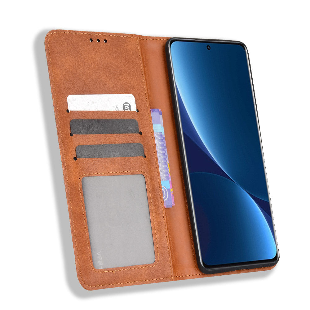 Retro Texture PU Leather Cover for Xiaomi 12 Pro 5G / 12S Pro 5G /12 Pro (Dimensity) 5G, Imprinted Mosaic Wallet Stand Flip Folio Magnetic Absorption Protective Case