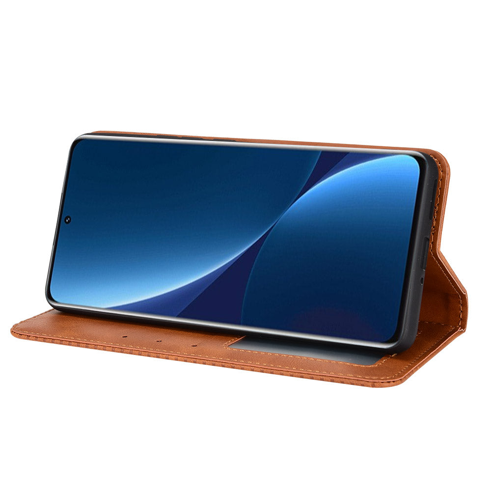 Retro Texture PU Leather Cover for Xiaomi 12 Pro 5G / 12S Pro 5G /12 Pro (Dimensity) 5G, Imprinted Mosaic Wallet Stand Flip Folio Magnetic Absorption Protective Case