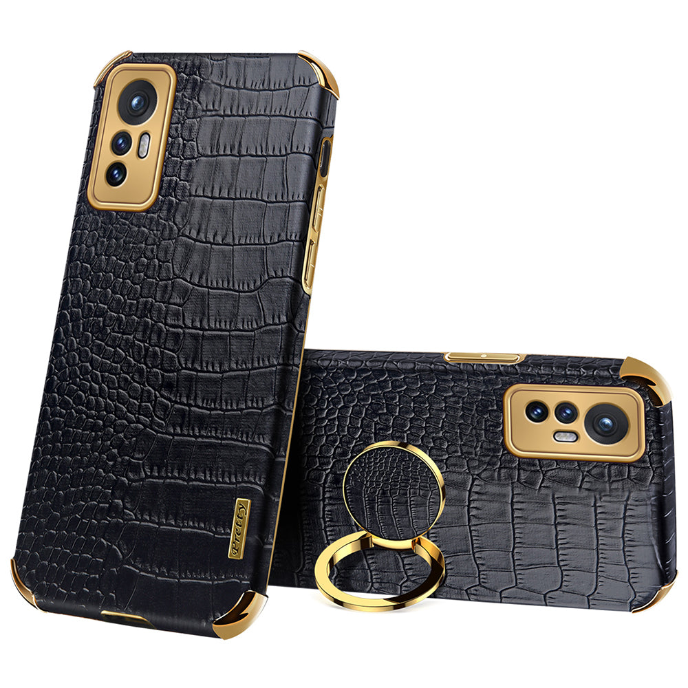 For Xiaomi 12 Pro 5G/12S Pro 5G/12 Pro (Dimensity) 5G Cell Phone Case Fashionable Crocodile Texture Kickstand Finger Ring Holder PU Leather + TPU Phone Cover
