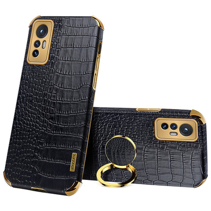 For Xiaomi 12 Pro 5G/12S Pro 5G/12 Pro (Dimensity) 5G Cell Phone Case Fashionable Crocodile Texture Kickstand Finger Ring Holder PU Leather + TPU Phone Cover