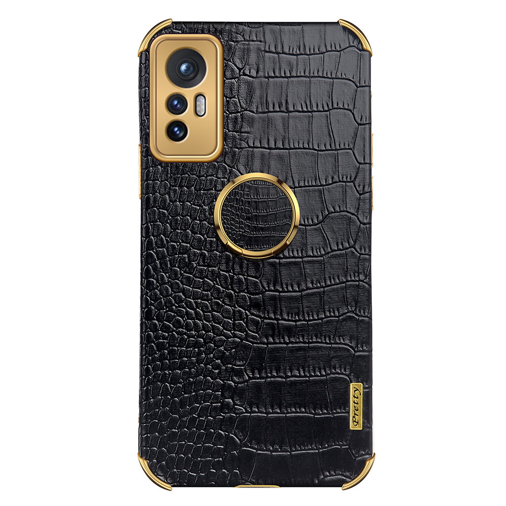For Xiaomi 12 Pro 5G/12S Pro 5G/12 Pro (Dimensity) 5G Cell Phone Case Fashionable Crocodile Texture Kickstand Finger Ring Holder PU Leather + TPU Phone Cover