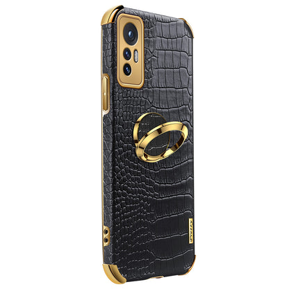 For Xiaomi 12 Pro 5G/12S Pro 5G/12 Pro (Dimensity) 5G Cell Phone Case Fashionable Crocodile Texture Kickstand Finger Ring Holder PU Leather + TPU Phone Cover