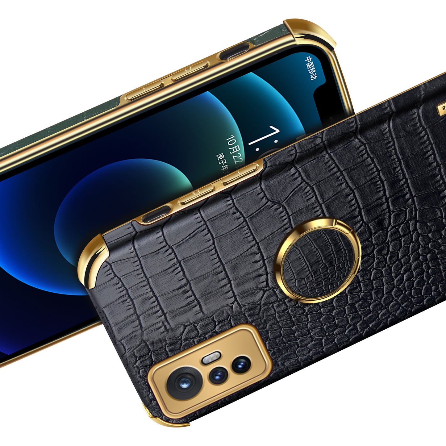 For Xiaomi 12 Pro 5G/12S Pro 5G/12 Pro (Dimensity) 5G Cell Phone Case Fashionable Crocodile Texture Kickstand Finger Ring Holder PU Leather + TPU Phone Cover