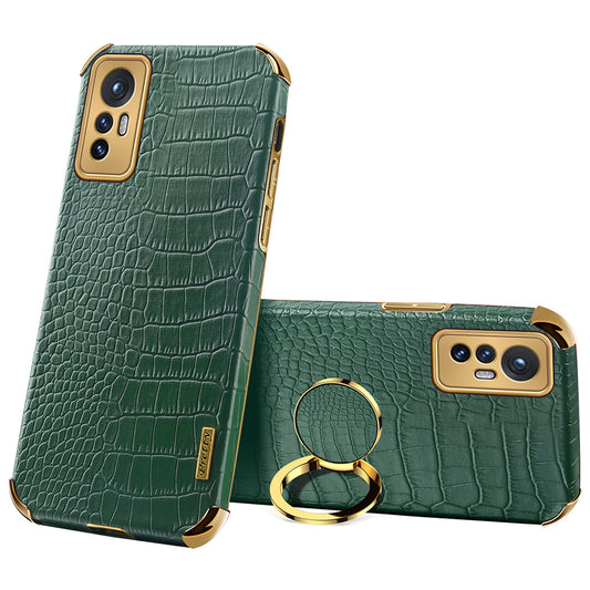 For Xiaomi 12 Pro 5G/12S Pro 5G/12 Pro (Dimensity) 5G Cell Phone Case Fashionable Crocodile Texture Kickstand Finger Ring Holder PU Leather + TPU Phone Cover