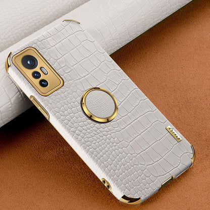 For Xiaomi 12 Pro 5G/12S Pro 5G/12 Pro (Dimensity) 5G Cell Phone Case Fashionable Crocodile Texture Kickstand Finger Ring Holder PU Leather + TPU Phone Cover