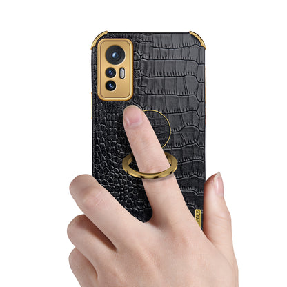 For Xiaomi 12 Pro 5G/12S Pro 5G/12 Pro (Dimensity) 5G Cell Phone Case Fashionable Crocodile Texture Kickstand Finger Ring Holder PU Leather + TPU Phone Cover