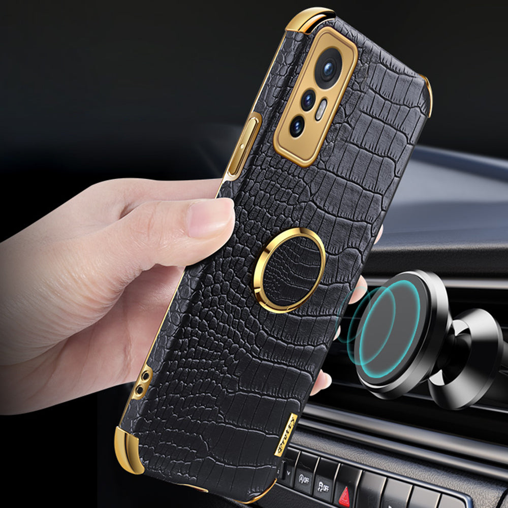 For Xiaomi 12 Pro 5G/12S Pro 5G/12 Pro (Dimensity) 5G Cell Phone Case Fashionable Crocodile Texture Kickstand Finger Ring Holder PU Leather + TPU Phone Cover
