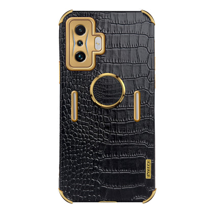 For Xiaomi Poco F4 GT/Redmi K50 Gaming Crocodile Texture Leather Coated TPU Case 6D Electroplated Camera Lens Protection Cover with Ring Holder Kickstand