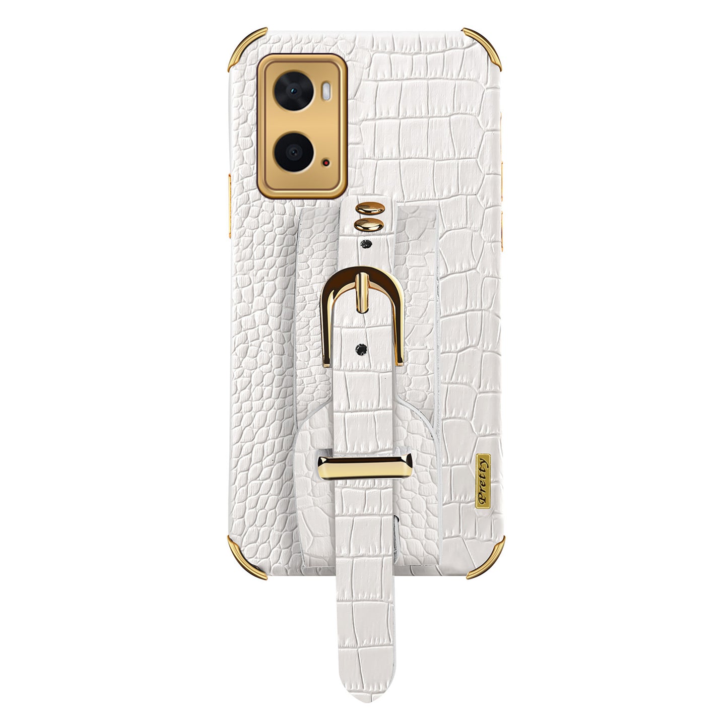 For Oppo A36/A76 PU Leather Coated TPU Case Crocodile Texture Hand Strap Kickstand Electroplating Phone Cover