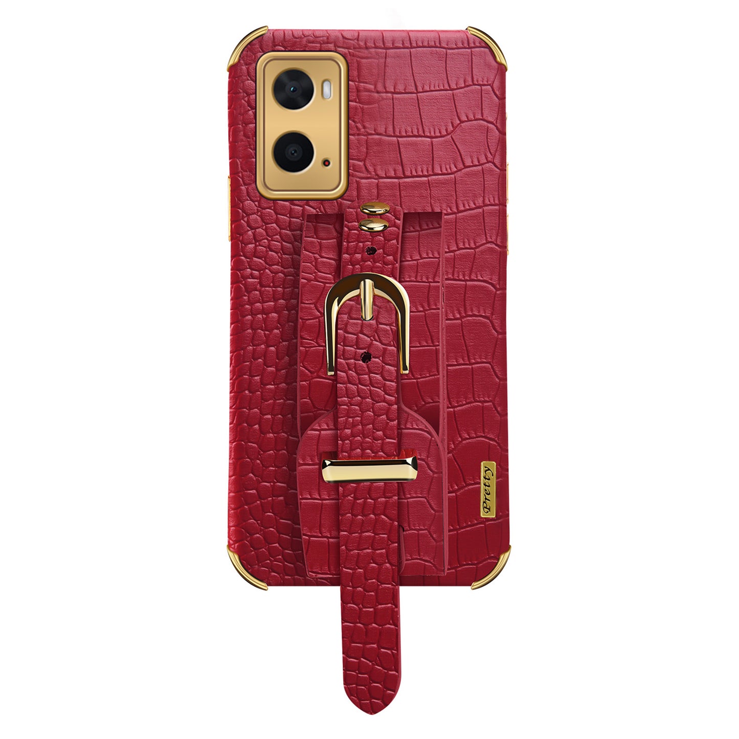 For Oppo A36/A76 PU Leather Coated TPU Case Crocodile Texture Hand Strap Kickstand Electroplating Phone Cover