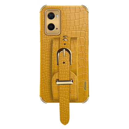 For Oppo A36/A76 PU Leather Coated TPU Case Crocodile Texture Hand Strap Kickstand Electroplating Phone Cover