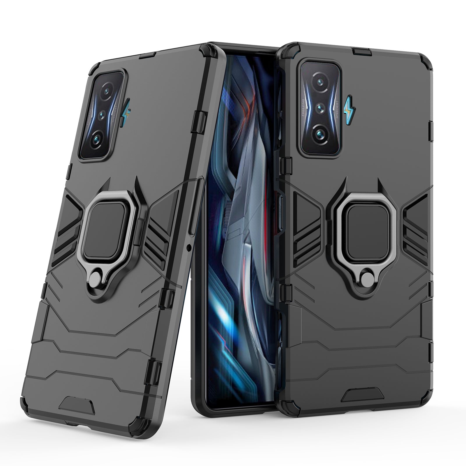 For Xiaomi Poco F4 GT/Redmi K50 Gaming Ring Holder Kickstand Shockproof Hard PC + Soft TPU Hybrid Phone Case