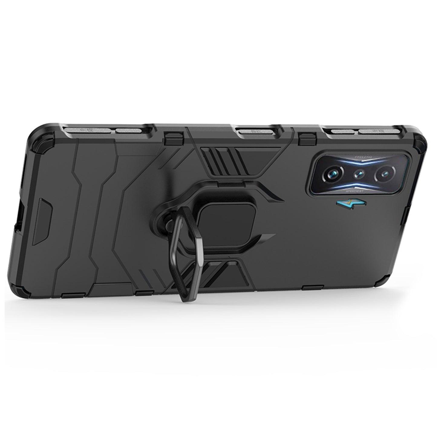 For Xiaomi Poco F4 GT/Redmi K50 Gaming Ring Holder Kickstand Shockproof Hard PC + Soft TPU Hybrid Phone Case