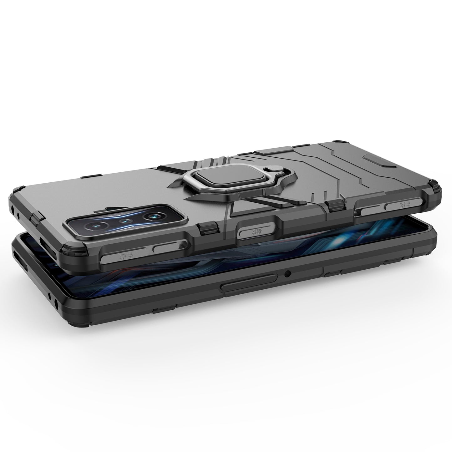 For Xiaomi Poco F4 GT/Redmi K50 Gaming Ring Holder Kickstand Shockproof Hard PC + Soft TPU Hybrid Phone Case