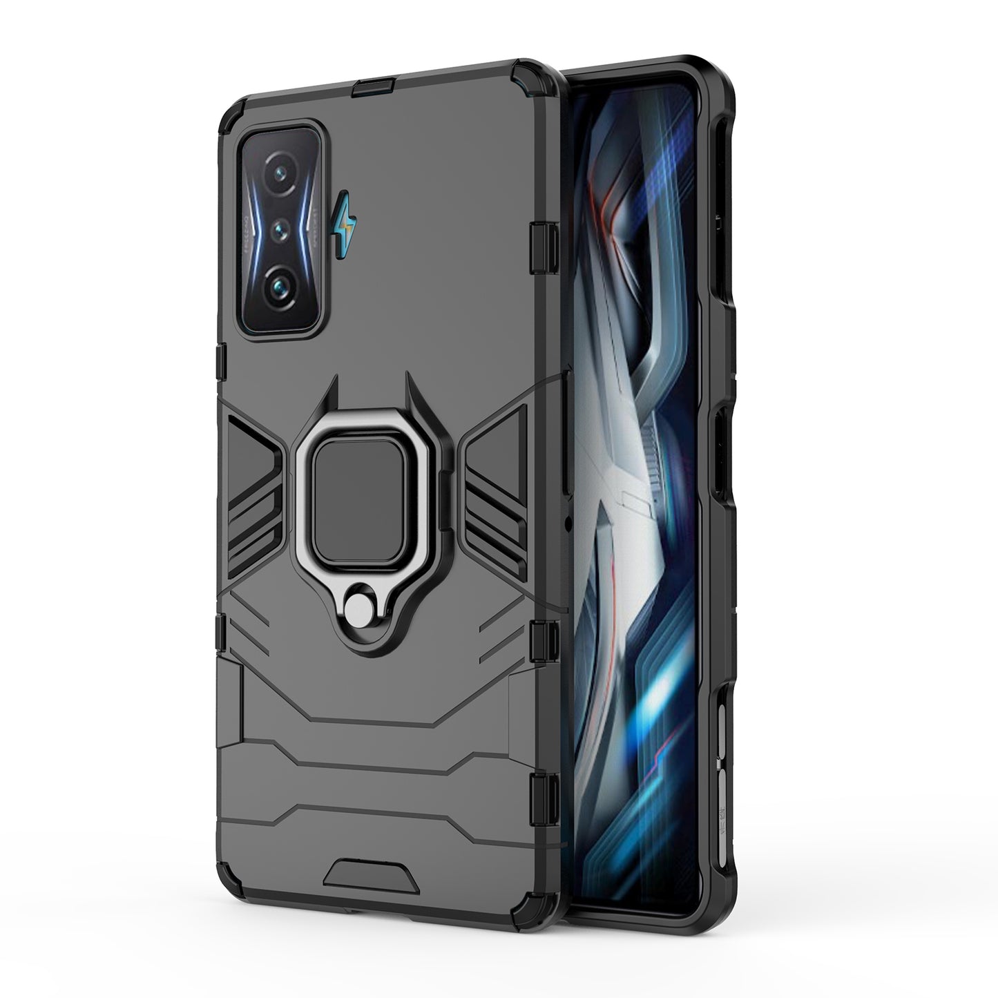For Xiaomi Poco F4 GT/Redmi K50 Gaming Ring Holder Kickstand Shockproof Hard PC + Soft TPU Hybrid Phone Case