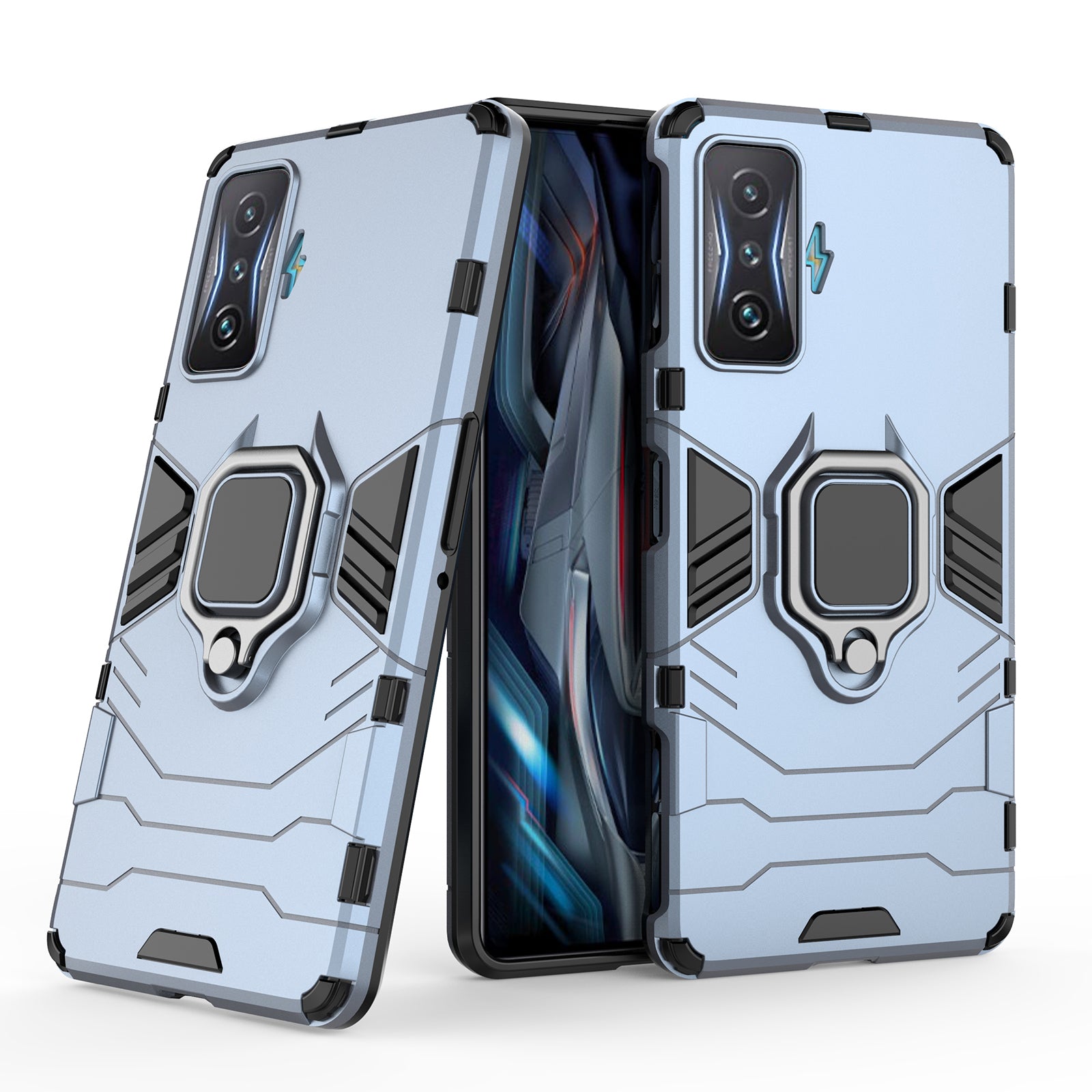 For Xiaomi Poco F4 GT/Redmi K50 Gaming Ring Holder Kickstand Shockproof Hard PC + Soft TPU Hybrid Phone Case
