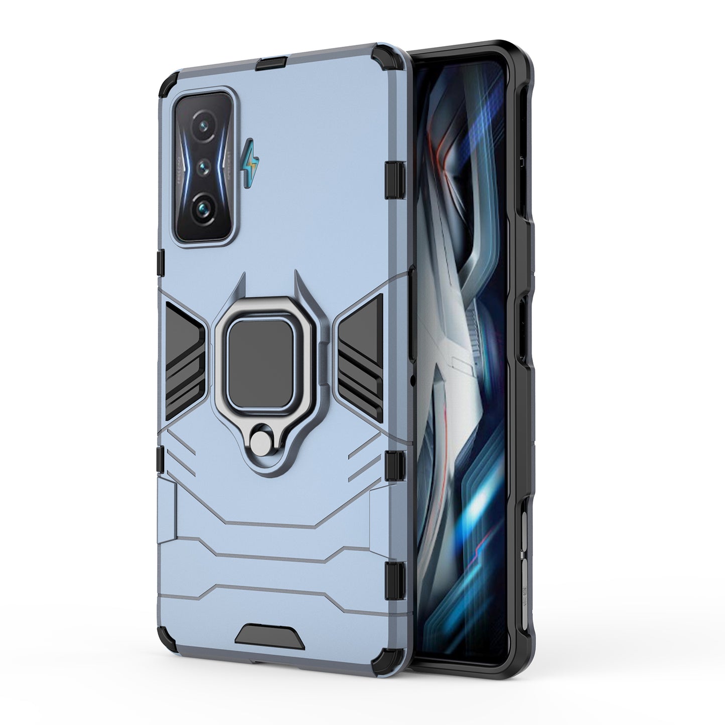For Xiaomi Poco F4 GT/Redmi K50 Gaming Ring Holder Kickstand Shockproof Hard PC + Soft TPU Hybrid Phone Case