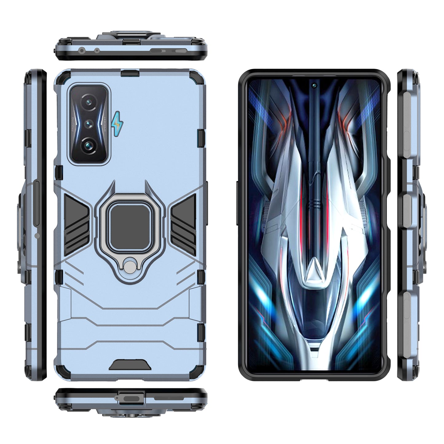 For Xiaomi Poco F4 GT/Redmi K50 Gaming Ring Holder Kickstand Shockproof Hard PC + Soft TPU Hybrid Phone Case
