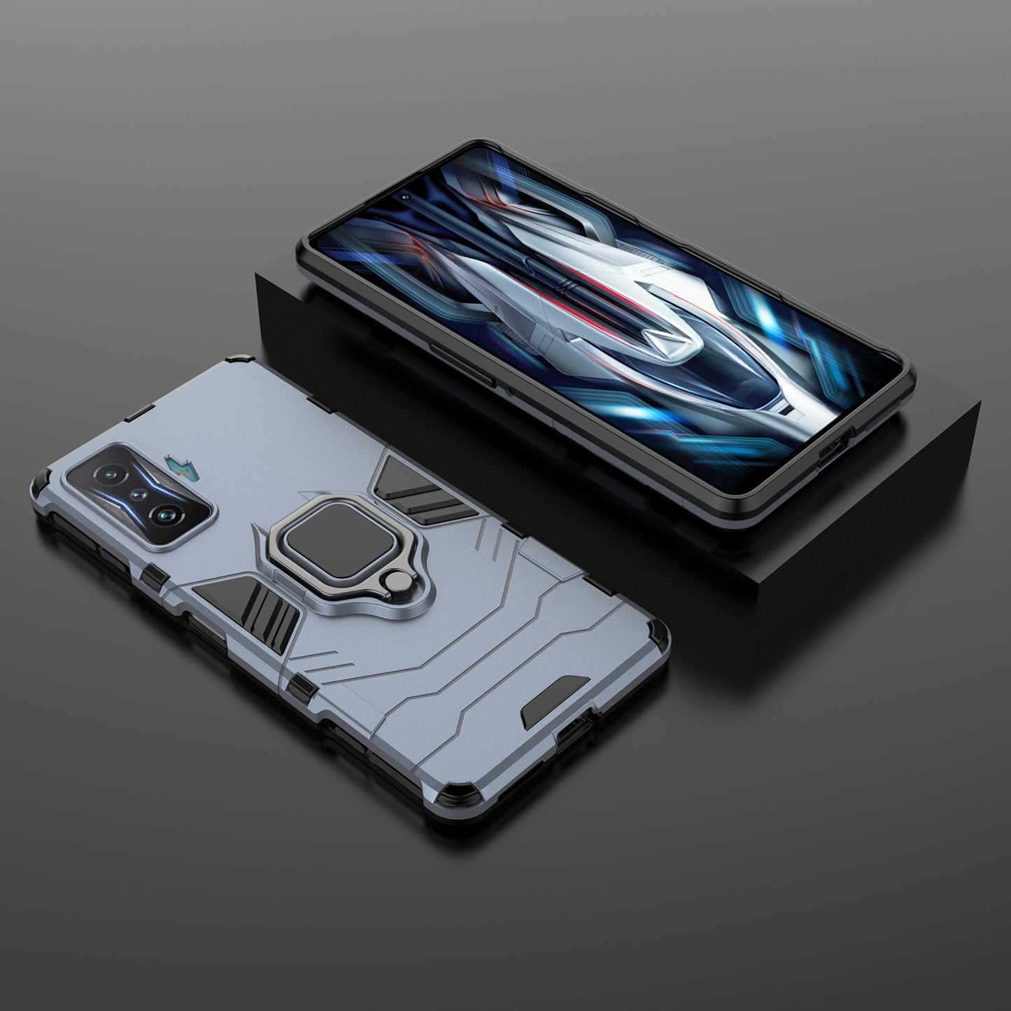 For Xiaomi Poco F4 GT/Redmi K50 Gaming Ring Holder Kickstand Shockproof Hard PC + Soft TPU Hybrid Phone Case