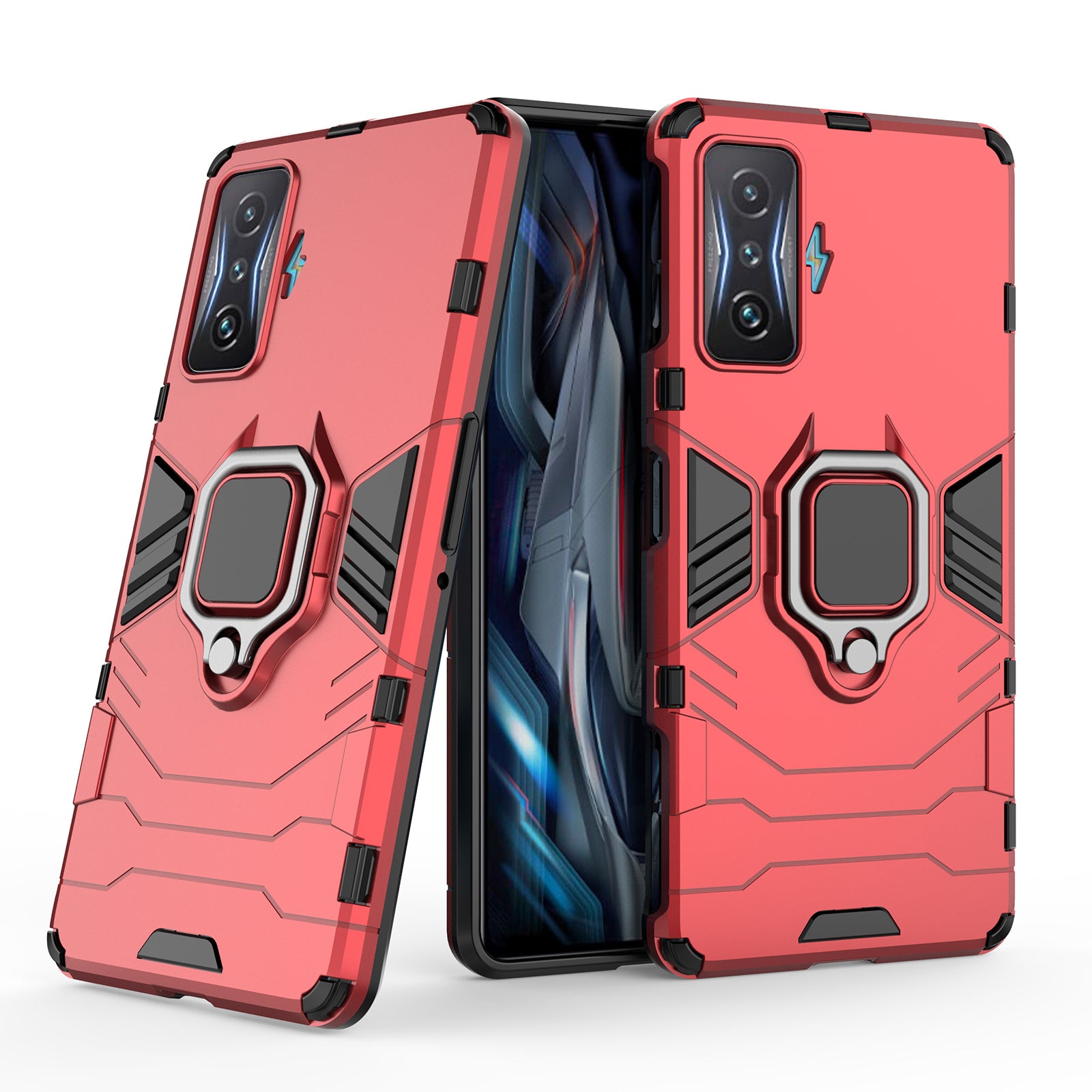 For Xiaomi Poco F4 GT/Redmi K50 Gaming Ring Holder Kickstand Shockproof Hard PC + Soft TPU Hybrid Phone Case