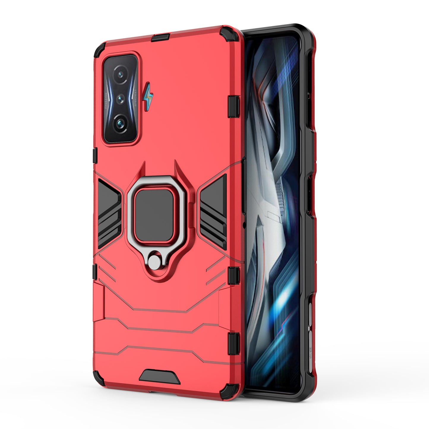 For Xiaomi Poco F4 GT/Redmi K50 Gaming Ring Holder Kickstand Shockproof Hard PC + Soft TPU Hybrid Phone Case
