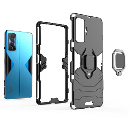 For Xiaomi Poco F4 GT/Redmi K50 Gaming Ring Holder Kickstand Shockproof Hard PC + Soft TPU Hybrid Phone Case