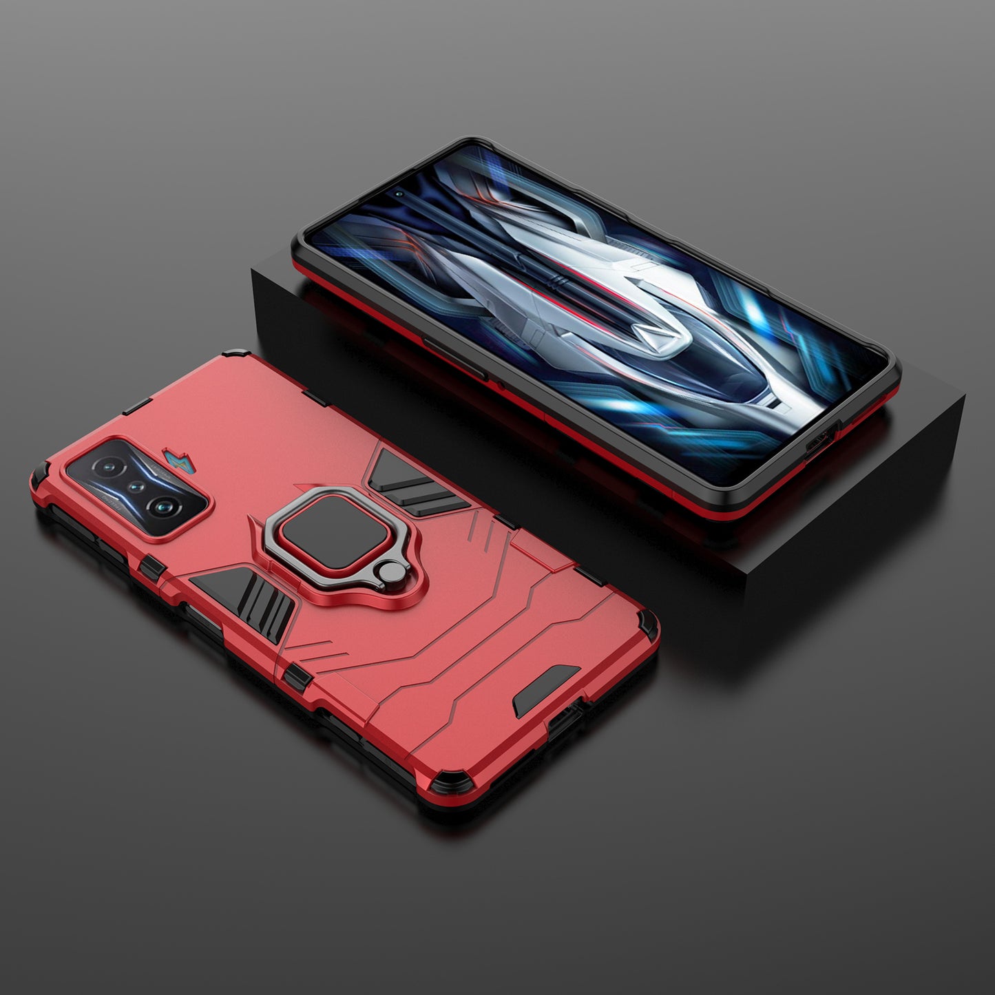 For Xiaomi Poco F4 GT/Redmi K50 Gaming Ring Holder Kickstand Shockproof Hard PC + Soft TPU Hybrid Phone Case