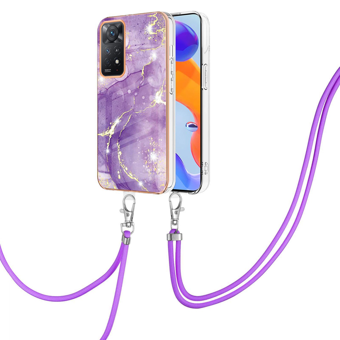 YB IMD Series-9 for Xiaomi Redmi Note 11 Pro 5G (Qualcomm)/Note 11 Pro 4G (MediaTek) Marble Pattern Phone Case IMD Electroplating Soft TPU Cover with Lanyard