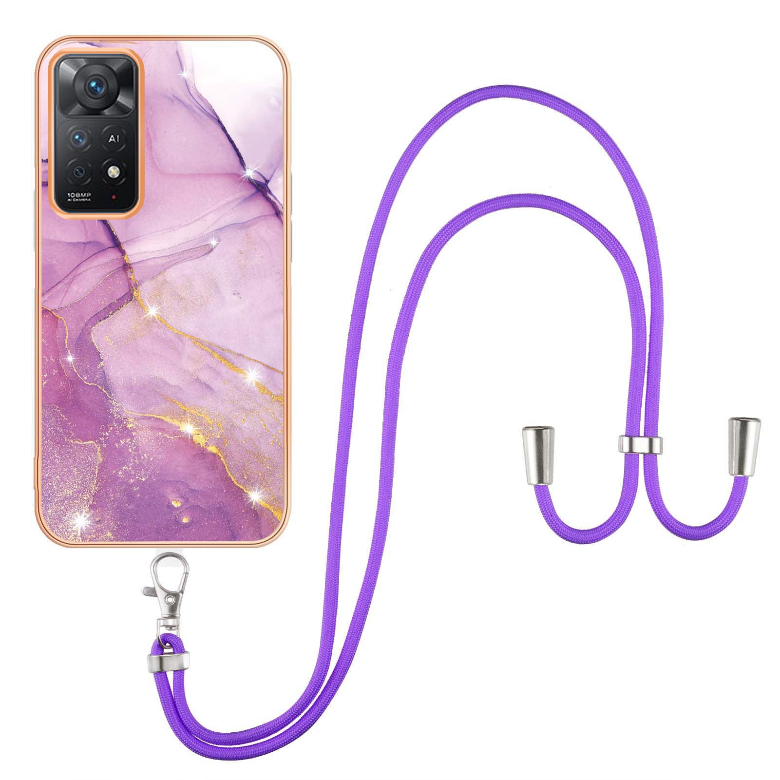 YB IMD Series-9 for Xiaomi Redmi Note 11 Pro 5G (Qualcomm)/Note 11 Pro 4G (MediaTek) Marble Pattern Phone Case IMD Electroplating Soft TPU Cover with Lanyard