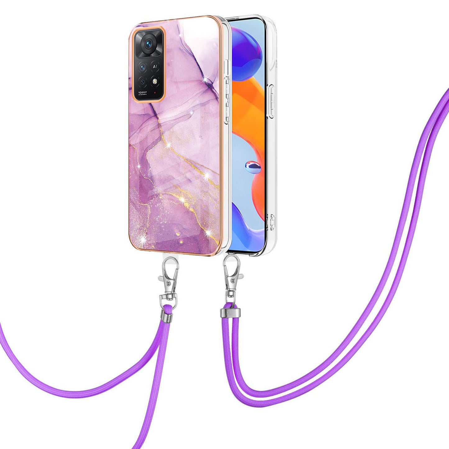 YB IMD Series-9 for Xiaomi Redmi Note 11 Pro 5G (Qualcomm)/Note 11 Pro 4G (MediaTek) Marble Pattern Phone Case IMD Electroplating Soft TPU Cover with Lanyard