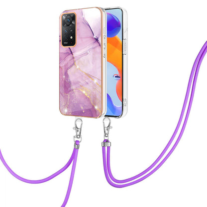 YB IMD Series-9 for Xiaomi Redmi Note 11 Pro 5G (Qualcomm)/Note 11 Pro 4G (MediaTek) Marble Pattern Phone Case IMD Electroplating Soft TPU Cover with Lanyard