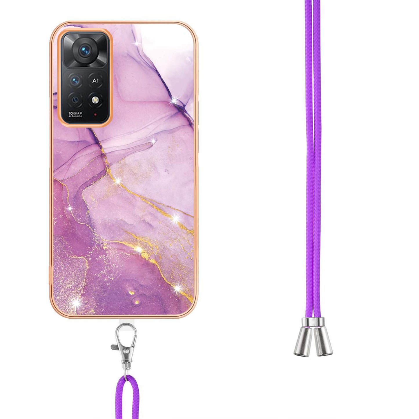 YB IMD Series-9 for Xiaomi Redmi Note 11 Pro 5G (Qualcomm)/Note 11 Pro 4G (MediaTek) Marble Pattern Phone Case IMD Electroplating Soft TPU Cover with Lanyard